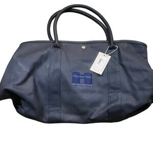 NEW Peter Millar Navy Leather Trim Luggage Large Weekender Travel Company Logo